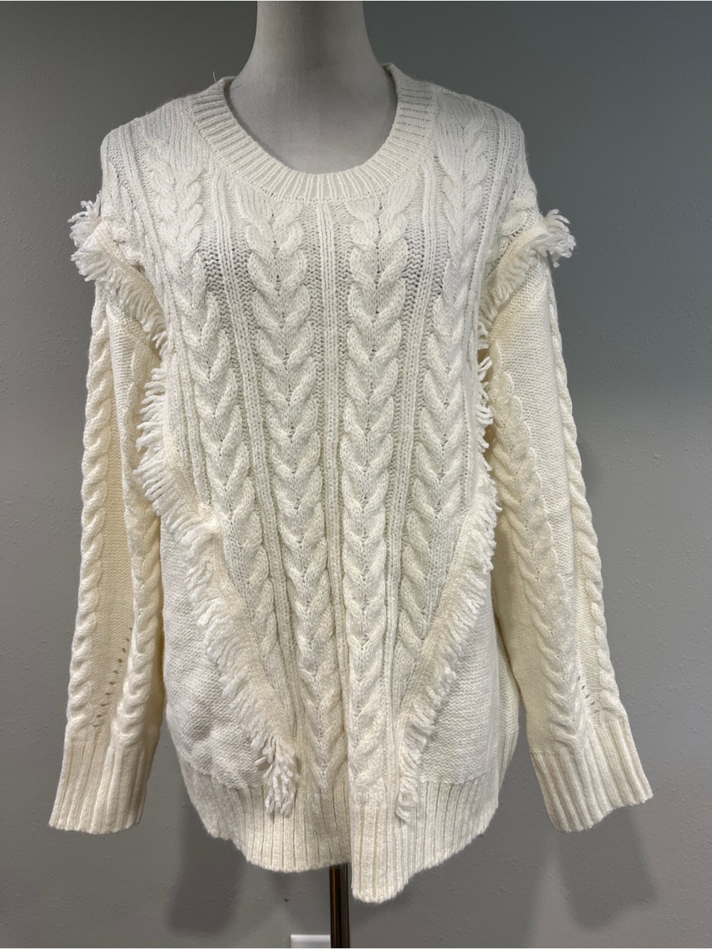 Lane Bryant off white Cable Knit Fringe Sweater‎